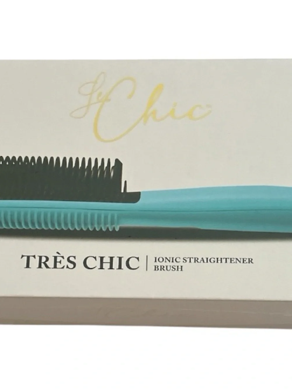 NIB Le Chic Très Chic Ionic Hair Straightener Brush Teal Ceramic Heated Comb NEW